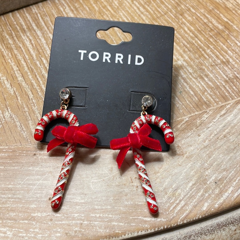 TORRID Enamel Candy Cane Christmas Earrings - Red & White